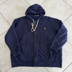 Polo Ralph Lauren Hoodie Mens 2XB Blue Full Zip Heavyweight Drawstring Preppy